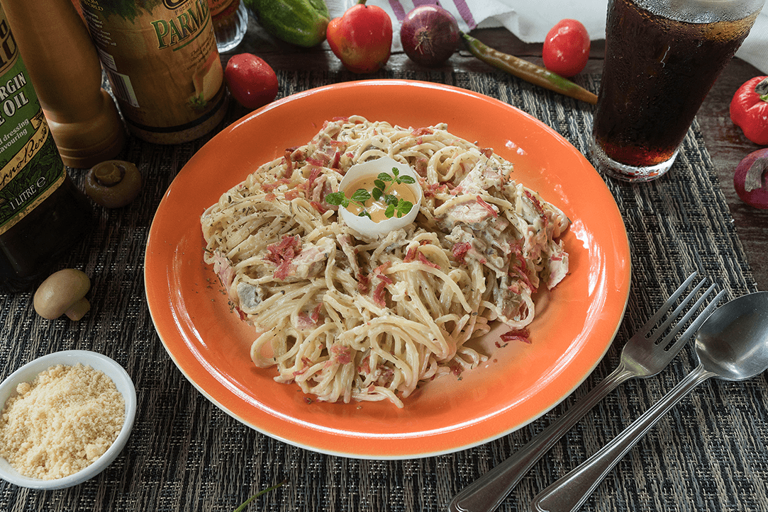 You are currently viewing Spaghetti Carbonara (Ham, Onion, Garlic & Cream)